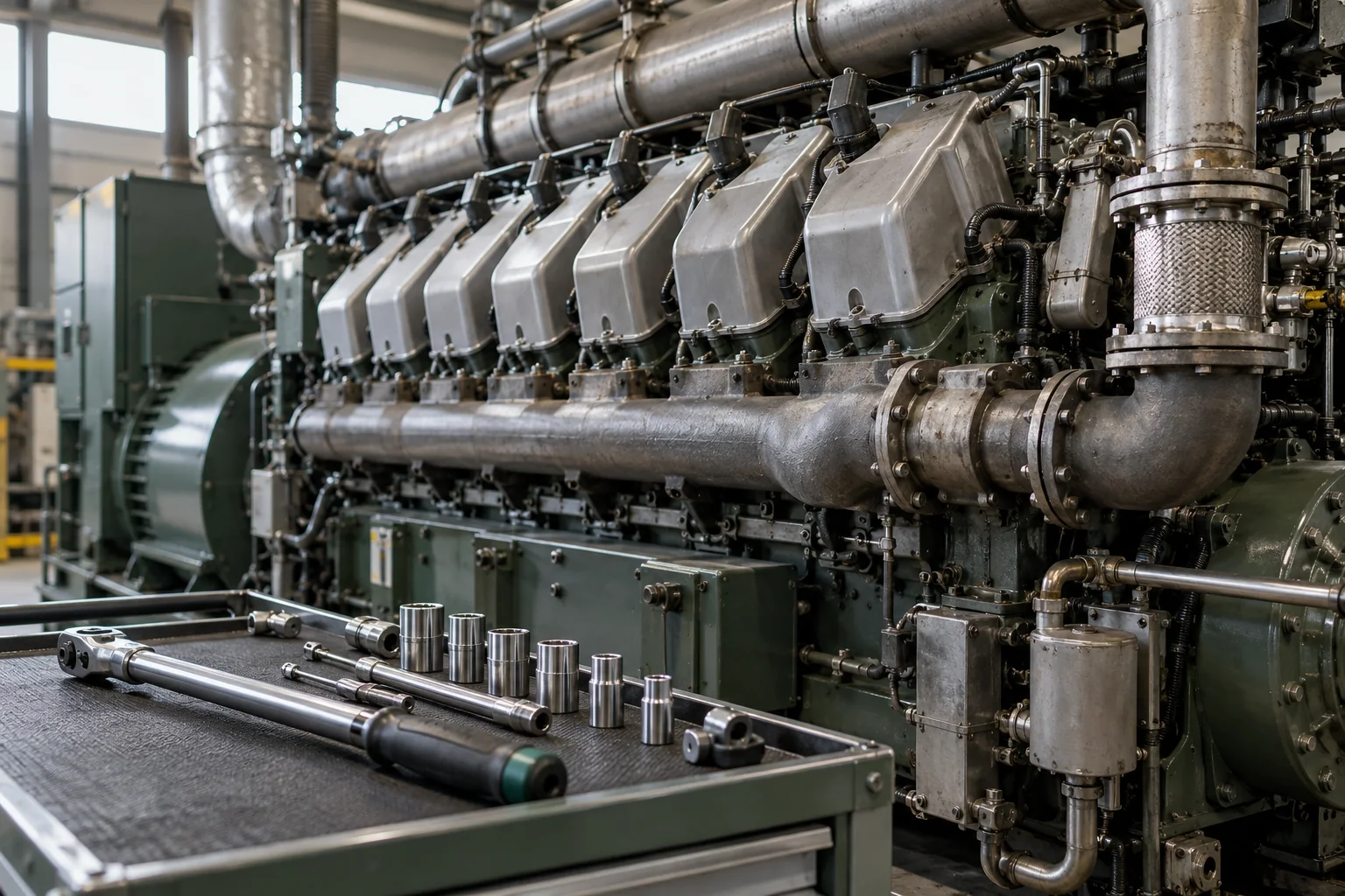 Industrielle Motorentechnik mit Wartungswerkzeug